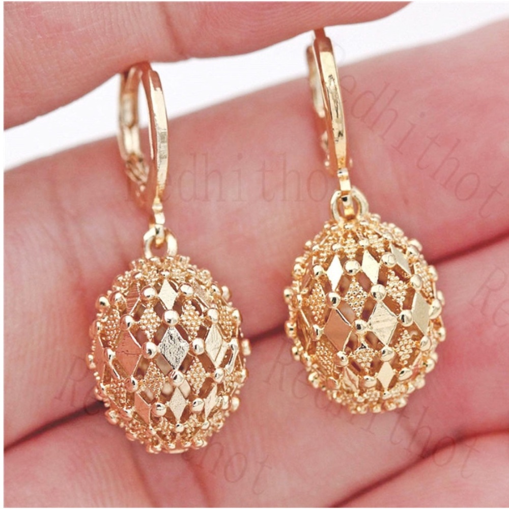 18K Yellow Gold/ Copper Filagree Drop Earrings - Picture 3 of 3